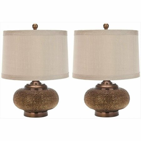 SAFAVIEH Aubrey Beaded Table Lamps with Silk Chestnut Shade - Bronze LIT4016A-SET2
